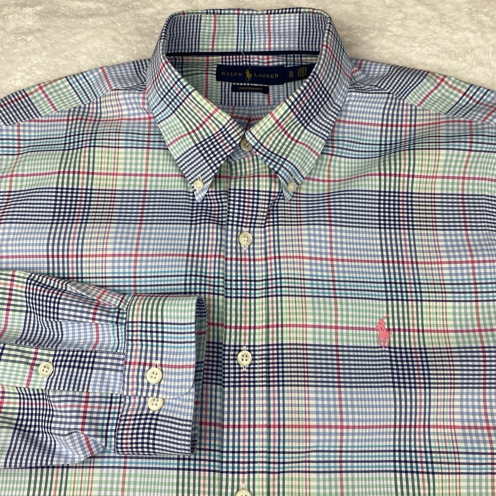 Ralph Lauren Performance Shirt Mens XL Multicolor Plaid Regular Fit Long Sleeves